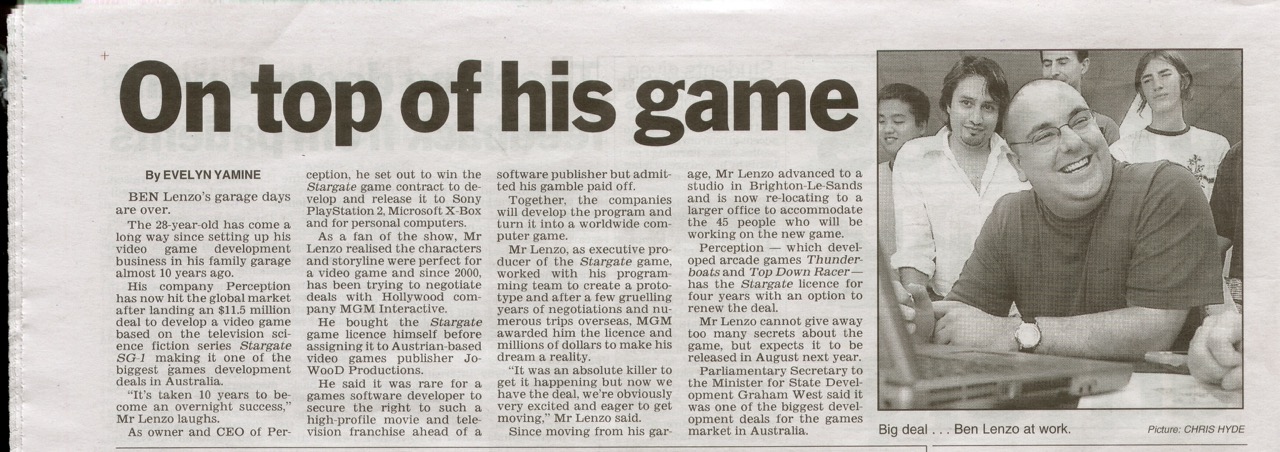 Article on Ben Lenzo, "On top of his game"